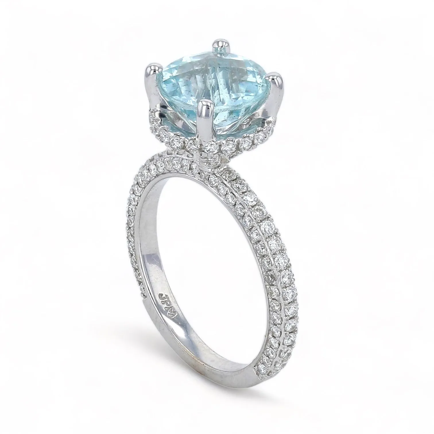 18k White gold solitary halo 0.75Ct diamonds and 2Ct natural aquamarine solitary-5000