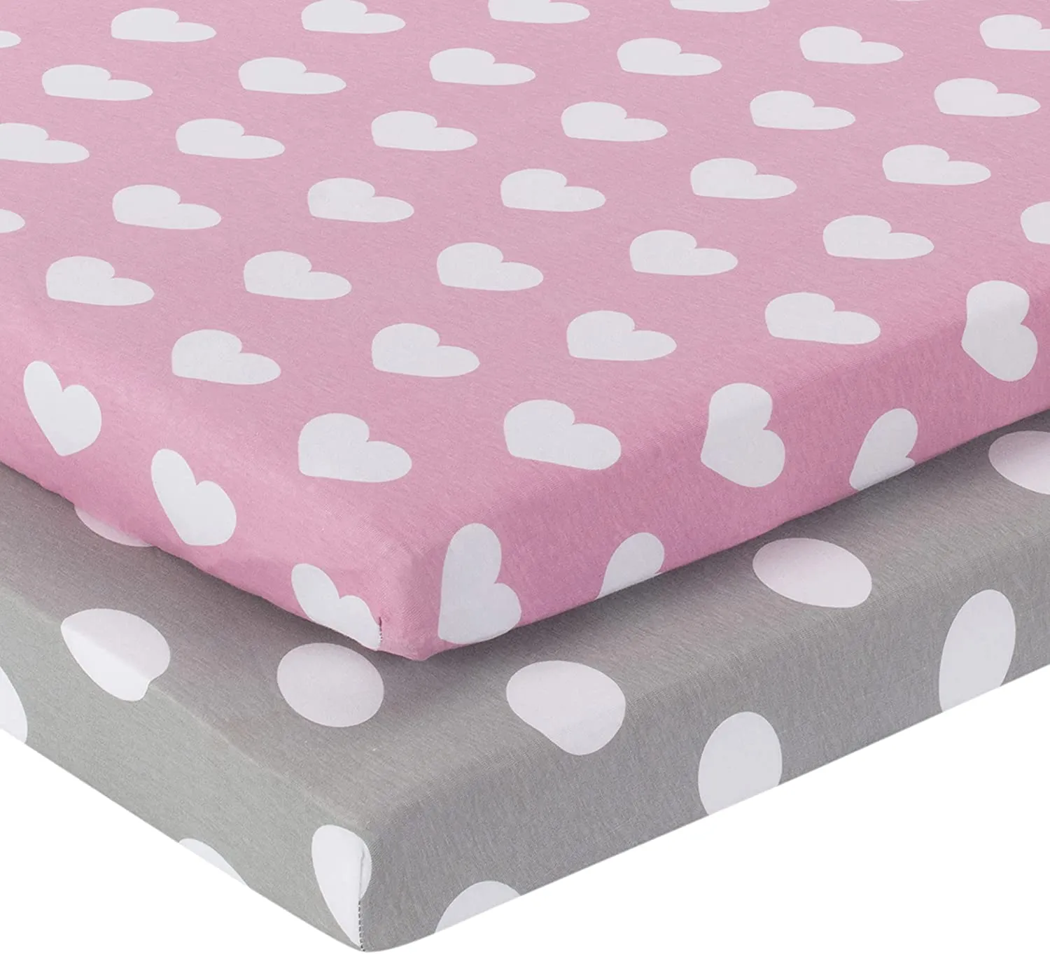 2 Pack Portable Crib Sheet - Hearts/Polka Dots