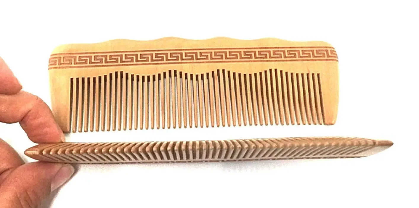 2 x Wood Comb Long With Carved Details