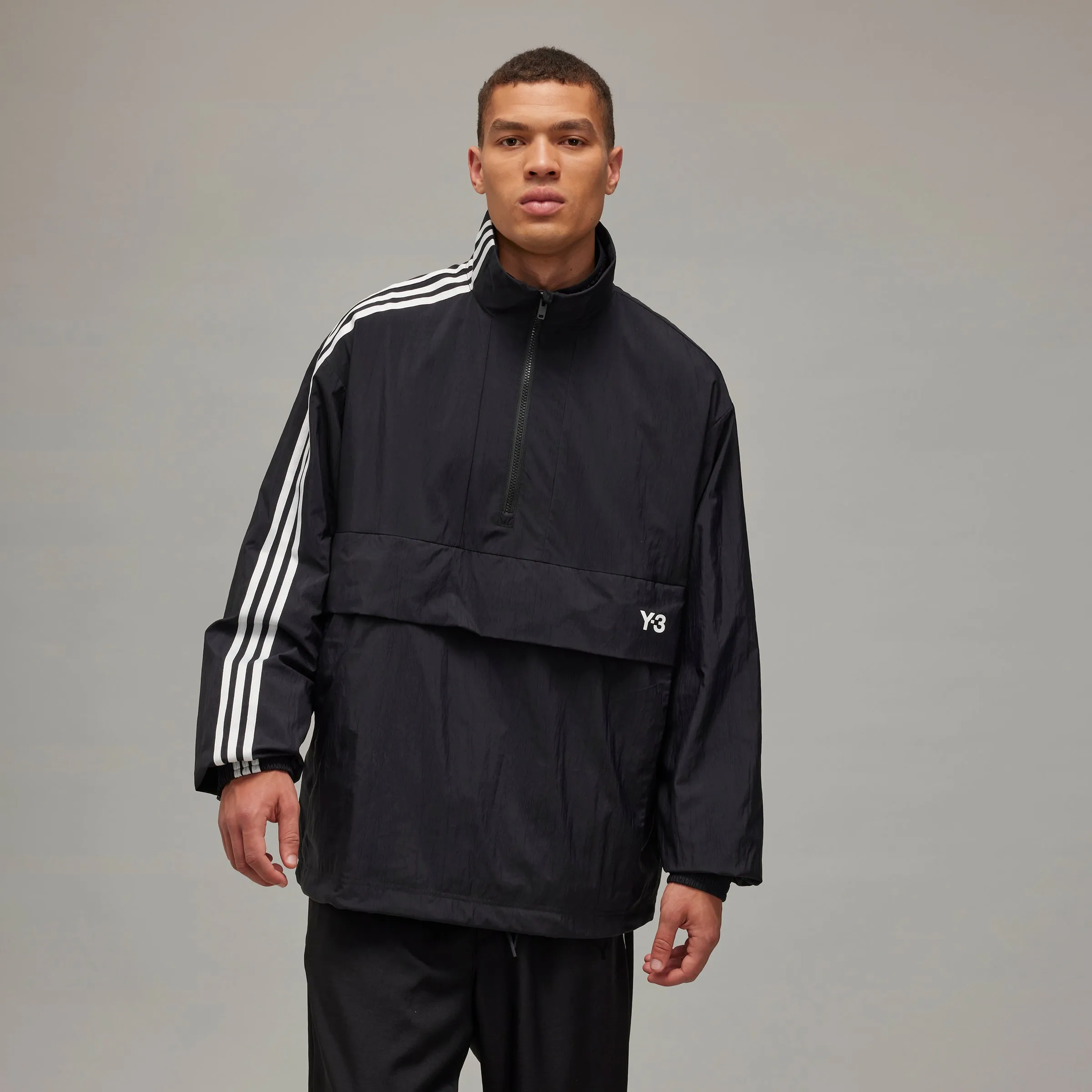 ADIDAS Y-3 3 Stripes Nylon Half-Zip Jacket Black