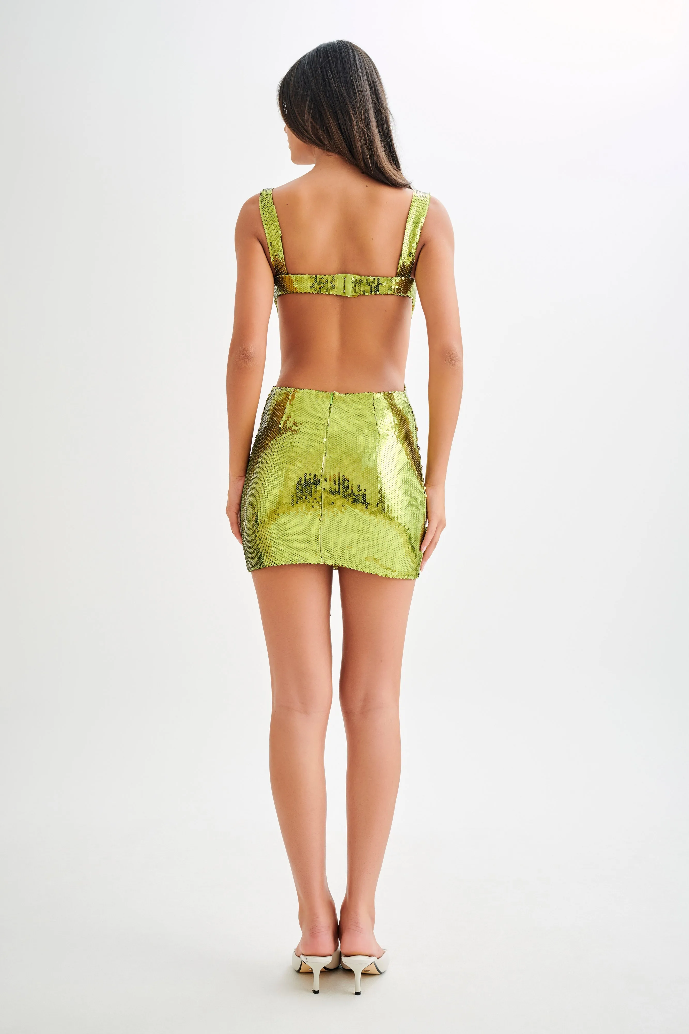 Adoria Sequin Cut Out Mini Dress - Green