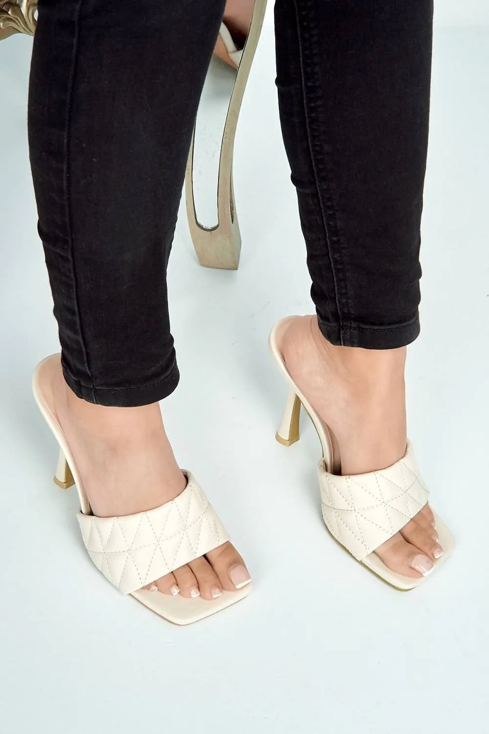 Amarante Crossover Stitched Detail Band Mule in Cream