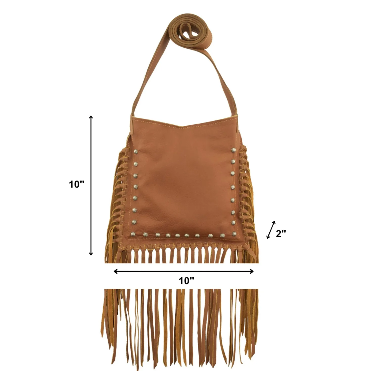 American West Womens Fringed Cowgirl 10in Natural Tan Leather Crossbody Bag