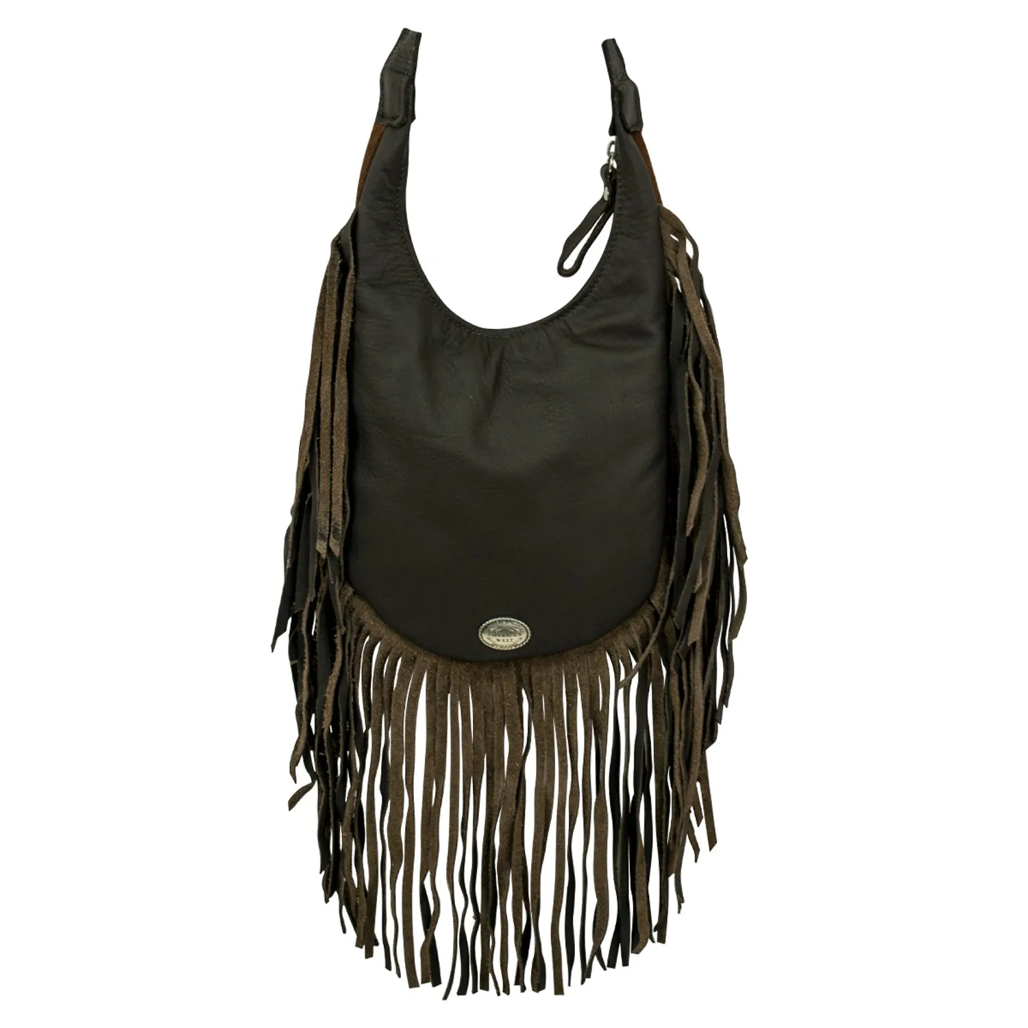 American West Womens Fringed Cowgirl Woven Tapestry Leather Crossbody Bag