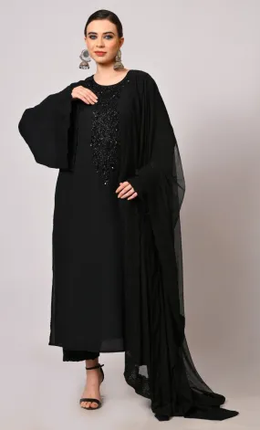 Artistry in Sequins: Hand Embroidered Black Salwar Kameez Set - Final Sale