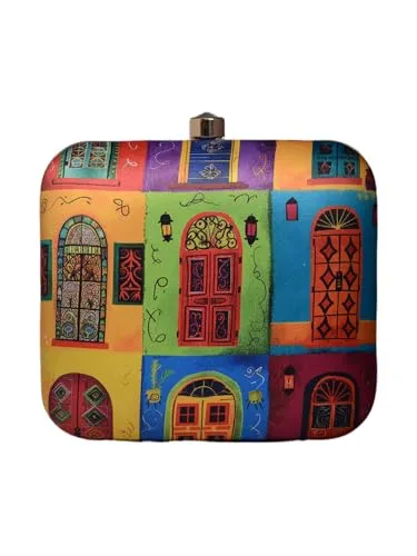 Artklim Multicoloured Doors Printed Clutch