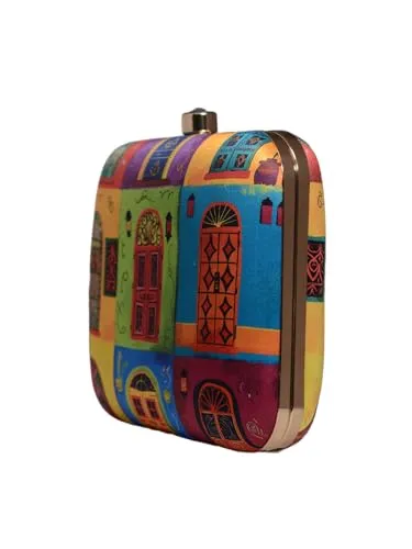 Artklim Multicoloured Doors Printed Clutch