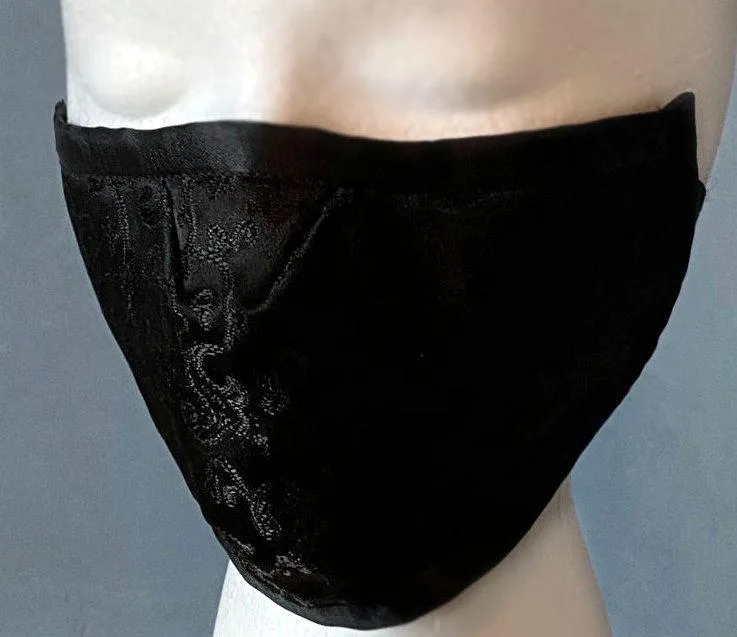 Black brocade face cover/cloths face mask, cotton inside. Made to order