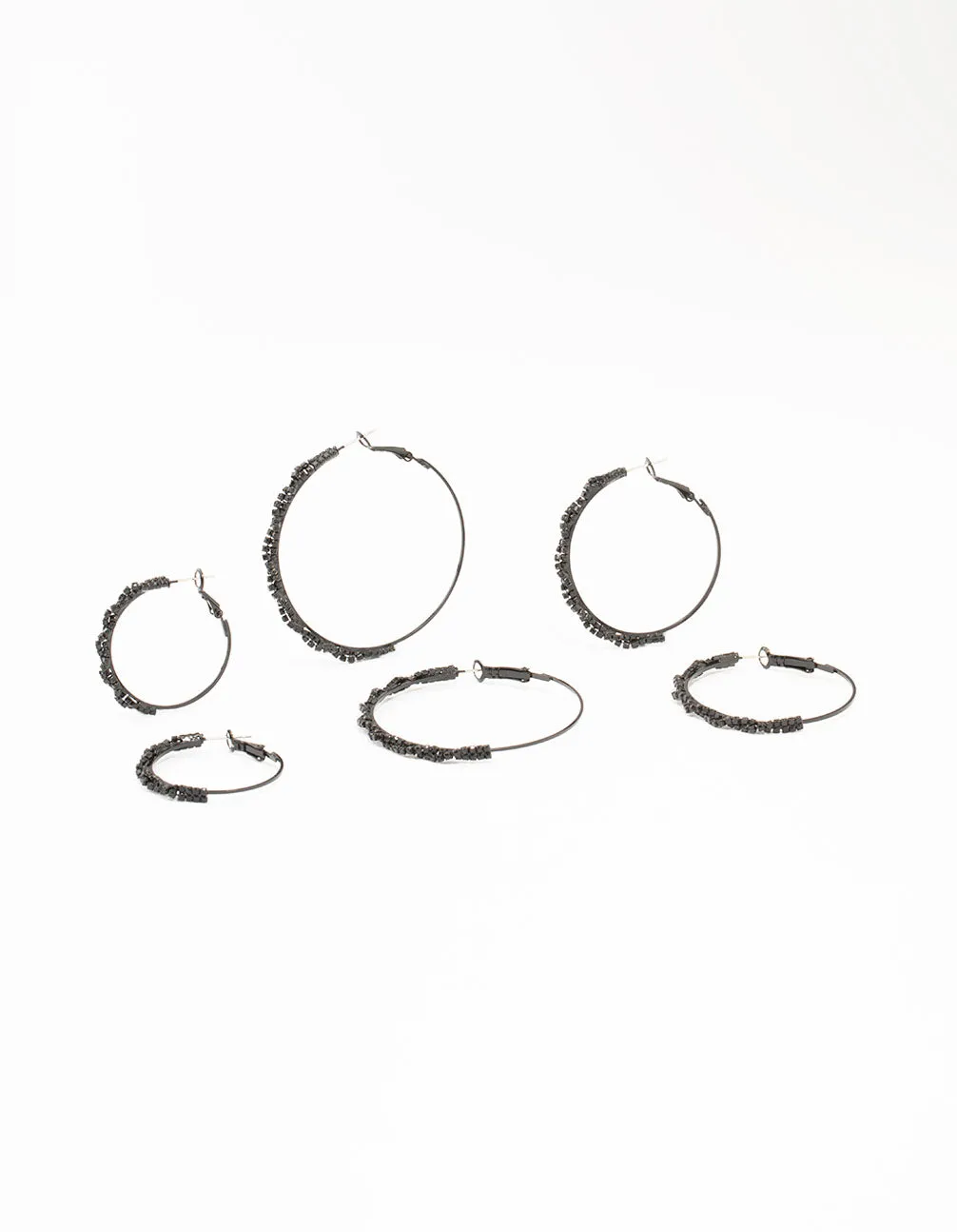 Black Coated Twisted Hoop Earrings 3-Pack