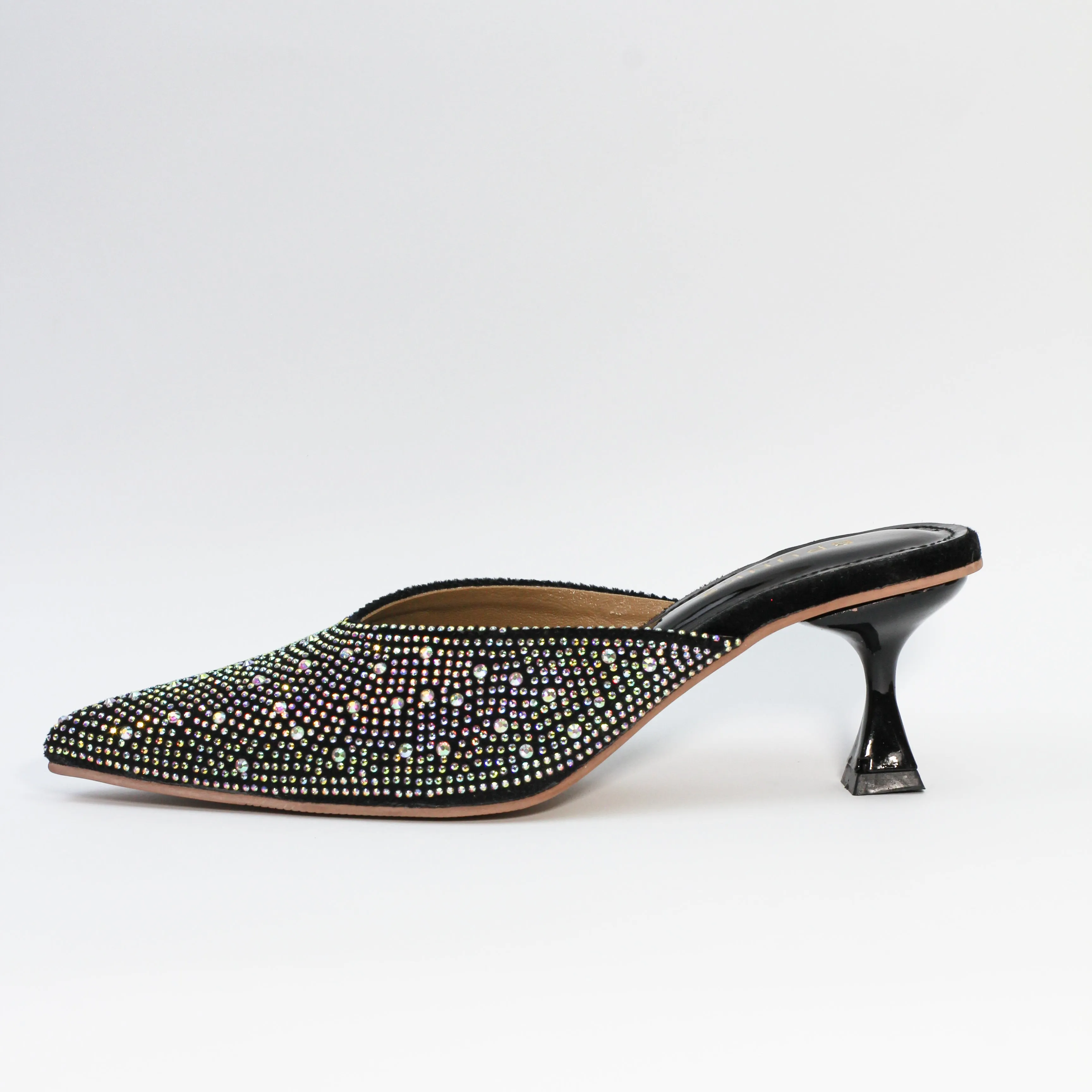 Black Diamond Rhinestone Decor Mules