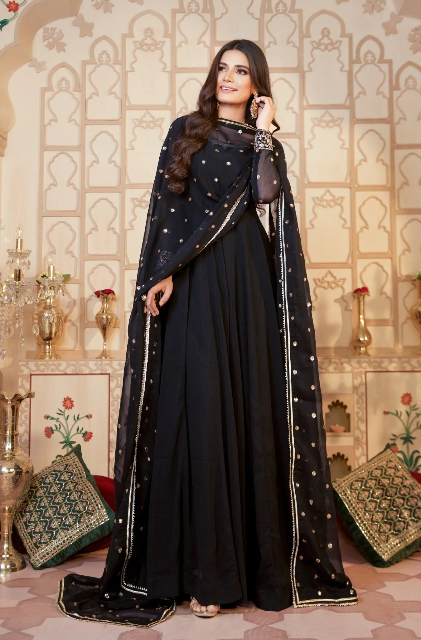 Black Embellished Chiffon Anarkali Frock (Sitarah)