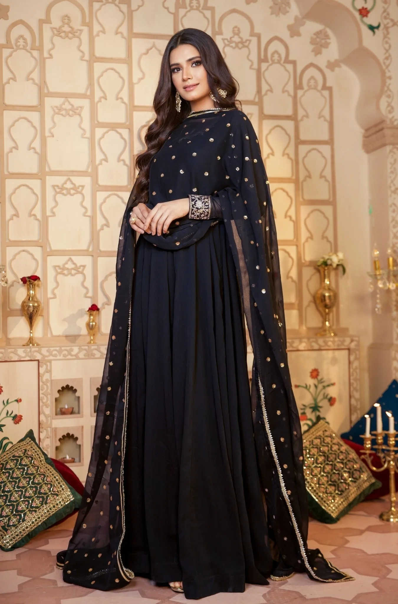 Black Embellished Chiffon Anarkali Frock (Sitarah)