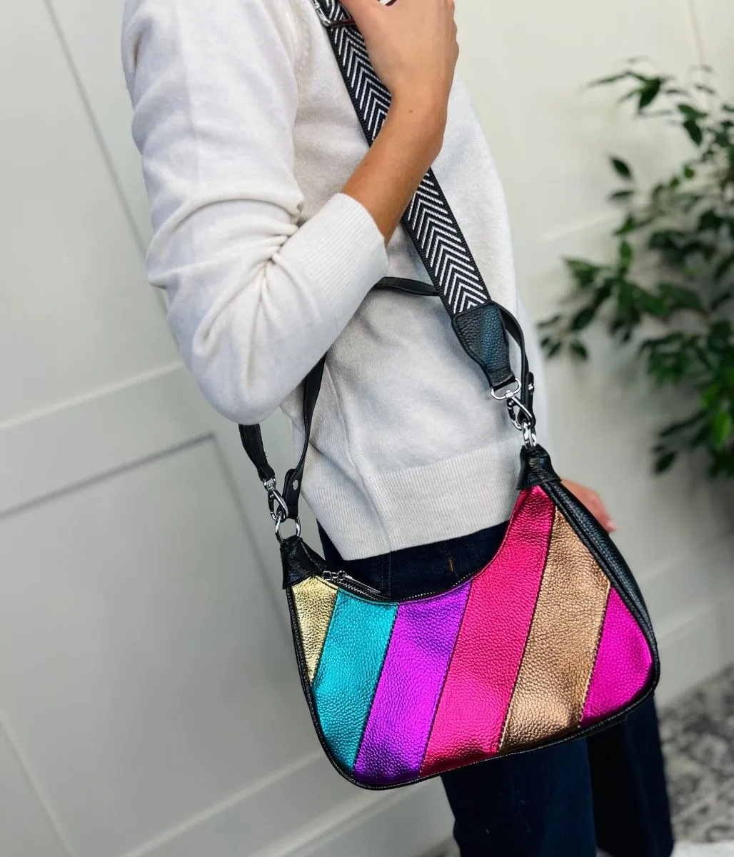 Black Metallic 2 Way Handbag