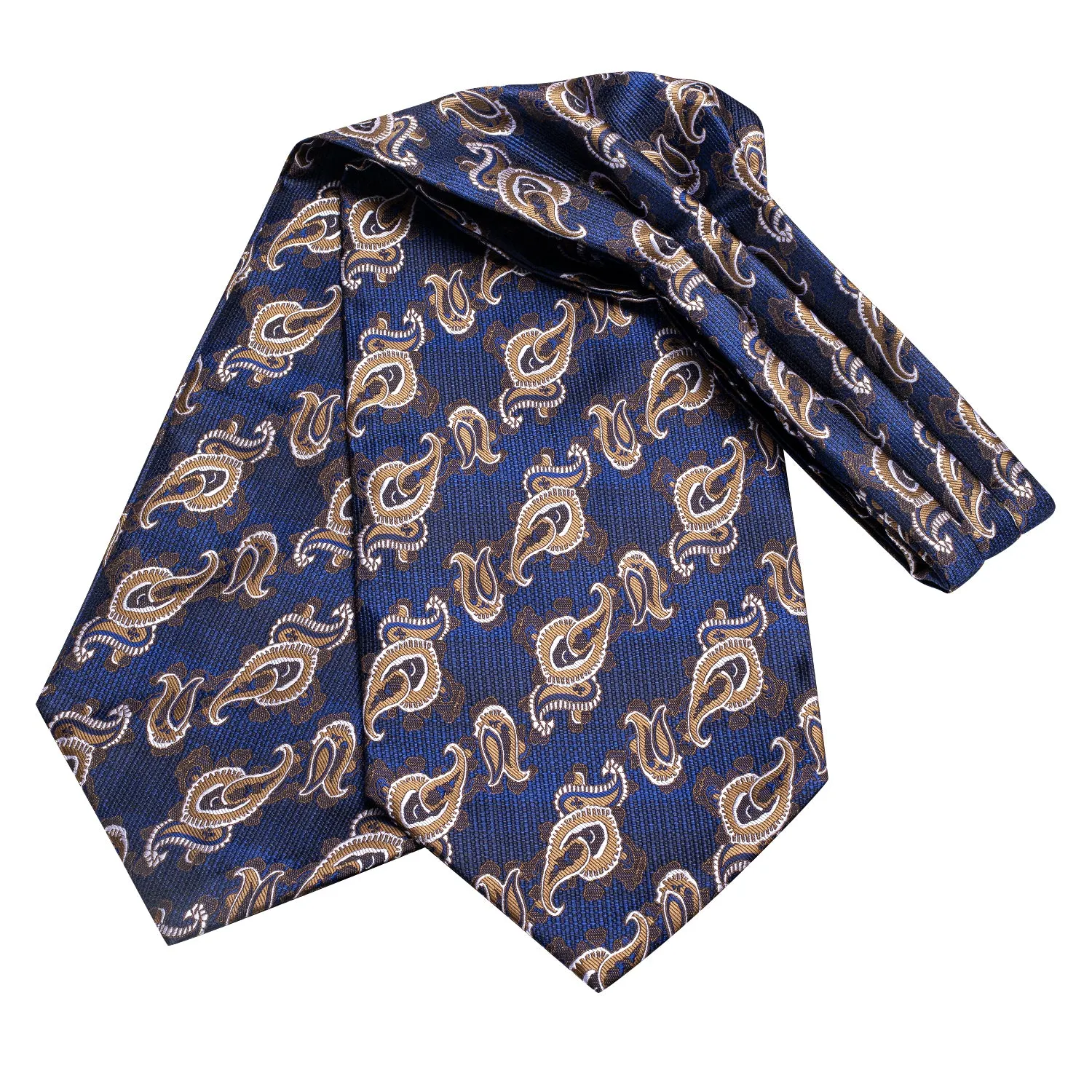 Blue Champagne Paisley Silk Ascot Tie Pocket Square Cufflinks Set