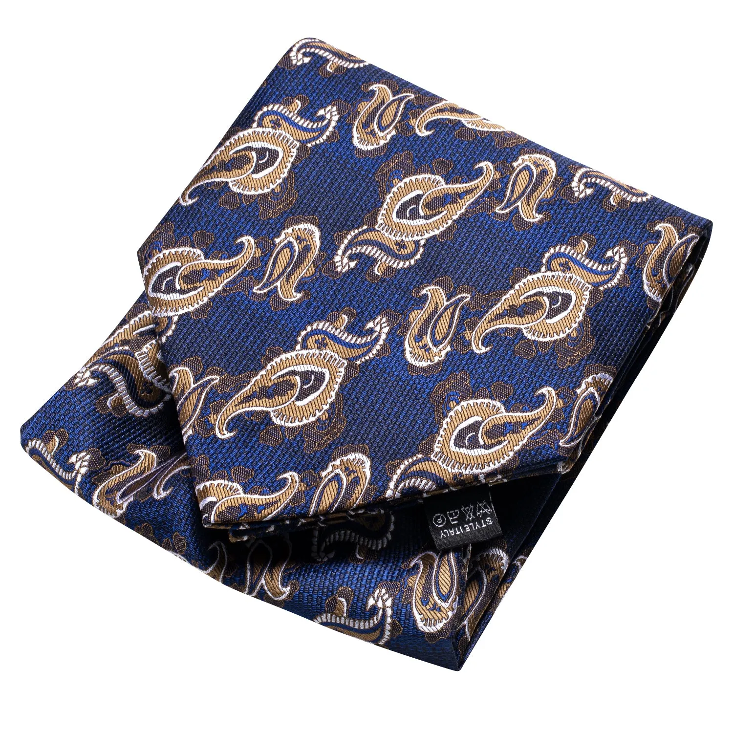 Blue Champagne Paisley Silk Ascot Tie Pocket Square Cufflinks Set