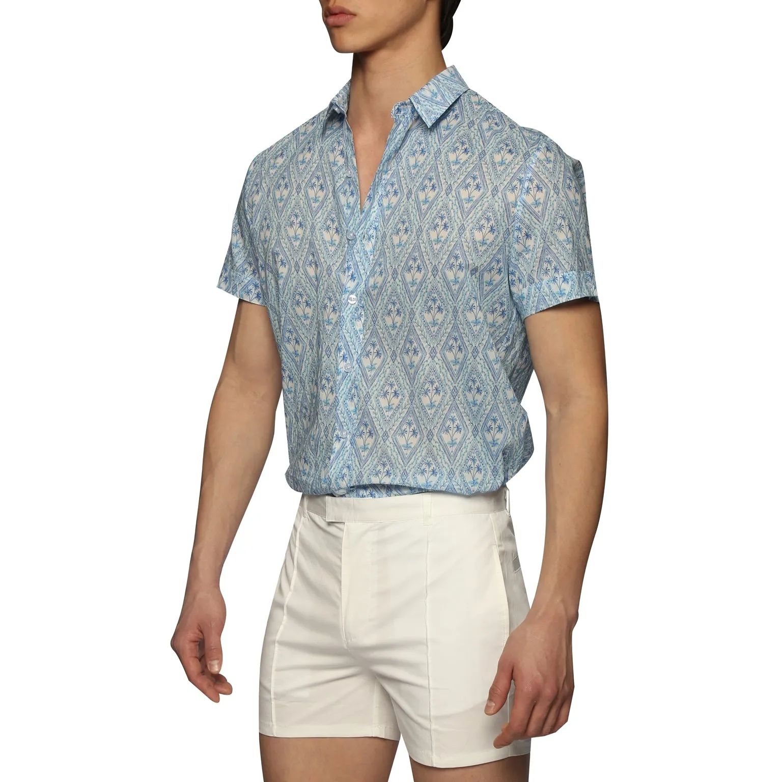 Blue Noto Palms Print Biscayne Shirt