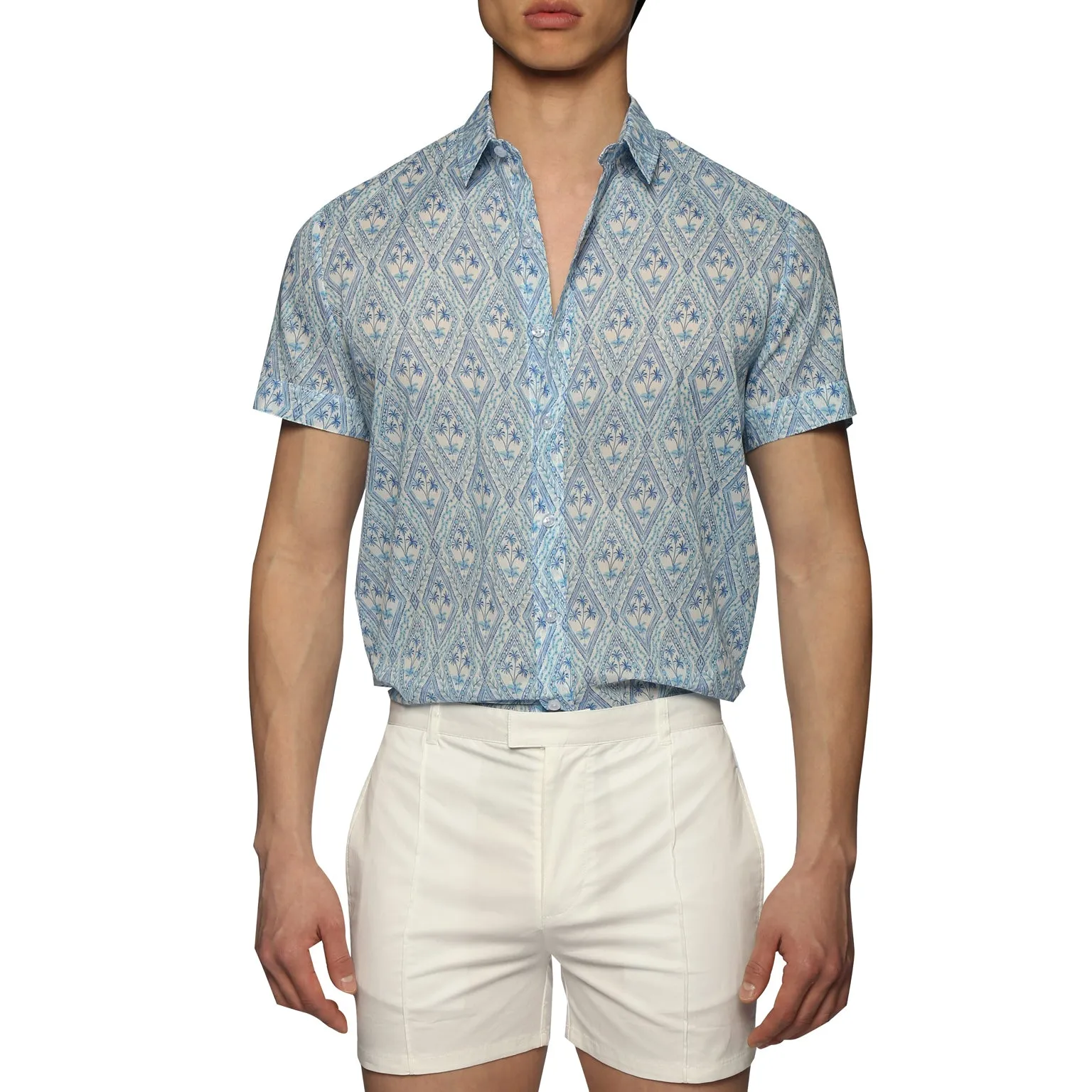 Blue Noto Palms Print Biscayne Shirt