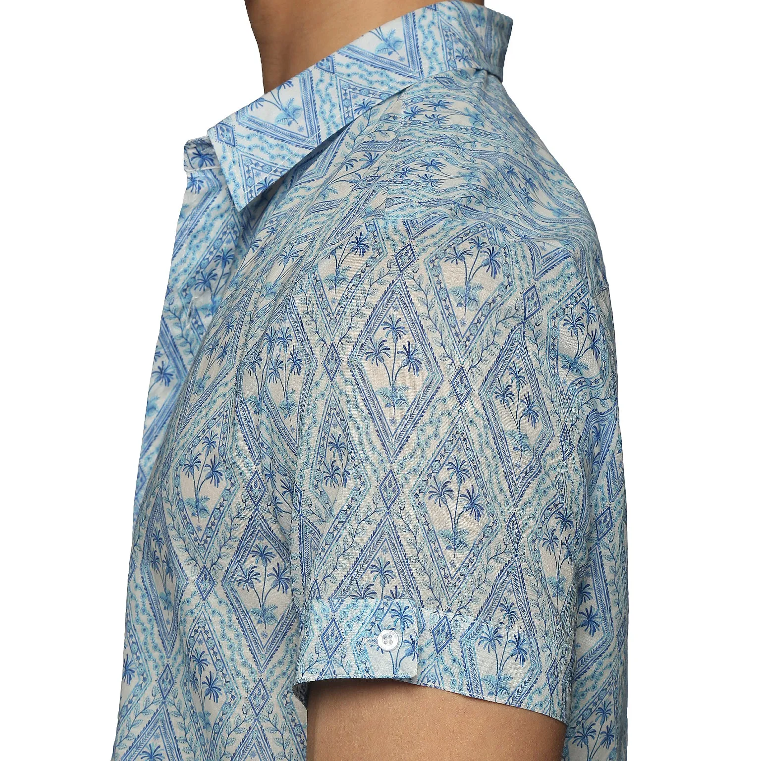 Blue Noto Palms Print Biscayne Shirt