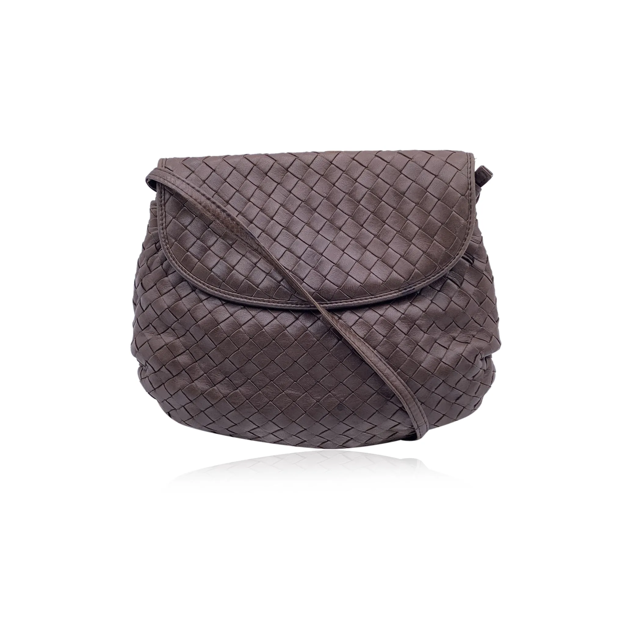 Bottega Veneta Vintage Brown Intrecciato Woven Crossbody Bag