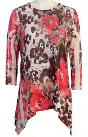 Cactus Fashion - Cherry Blossom, 3/4 Sleeve Scoop Neck Sublimation Burnout Tunic