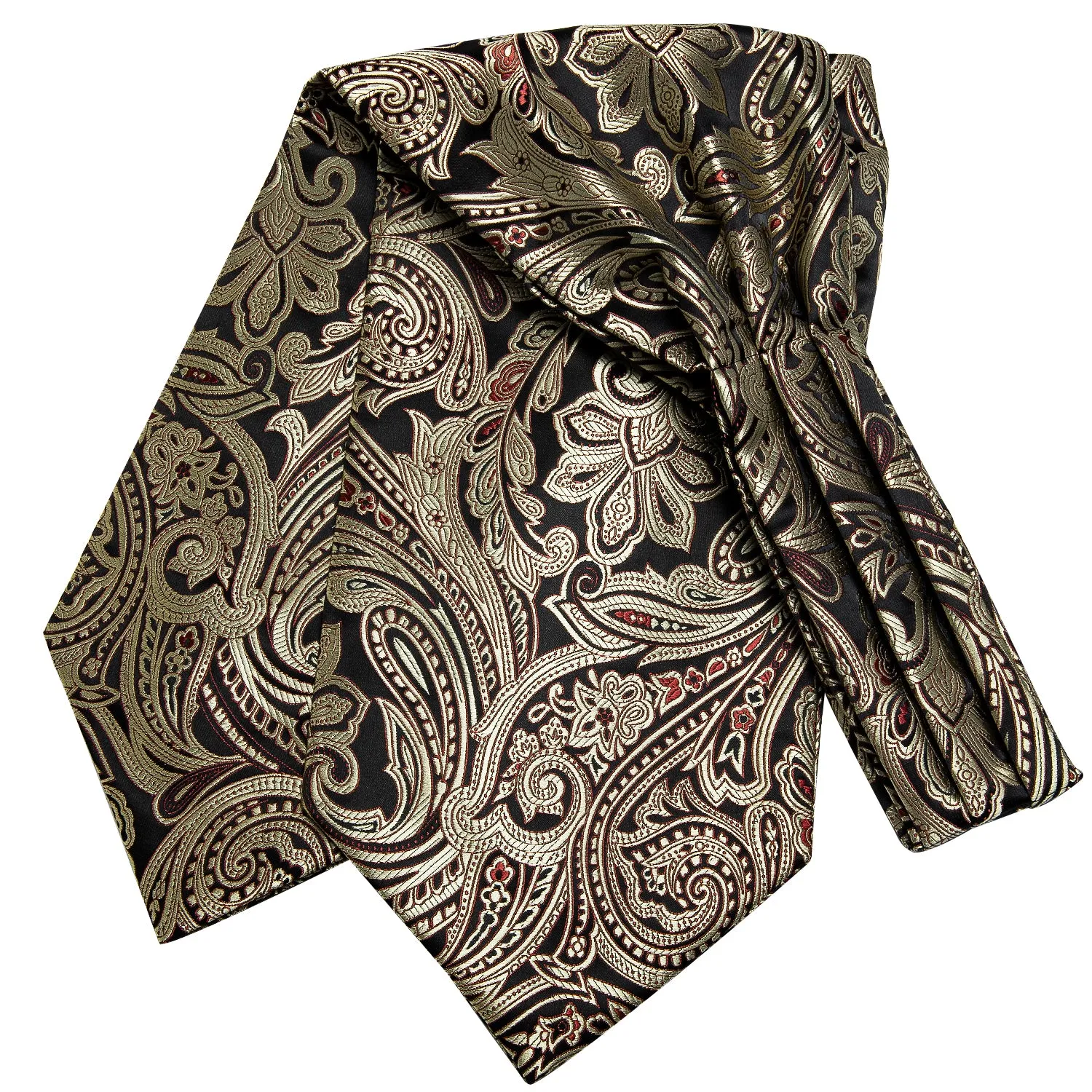 Champagne Black Floral Silk Ascot Tie Pocket Square Cufflinks Set