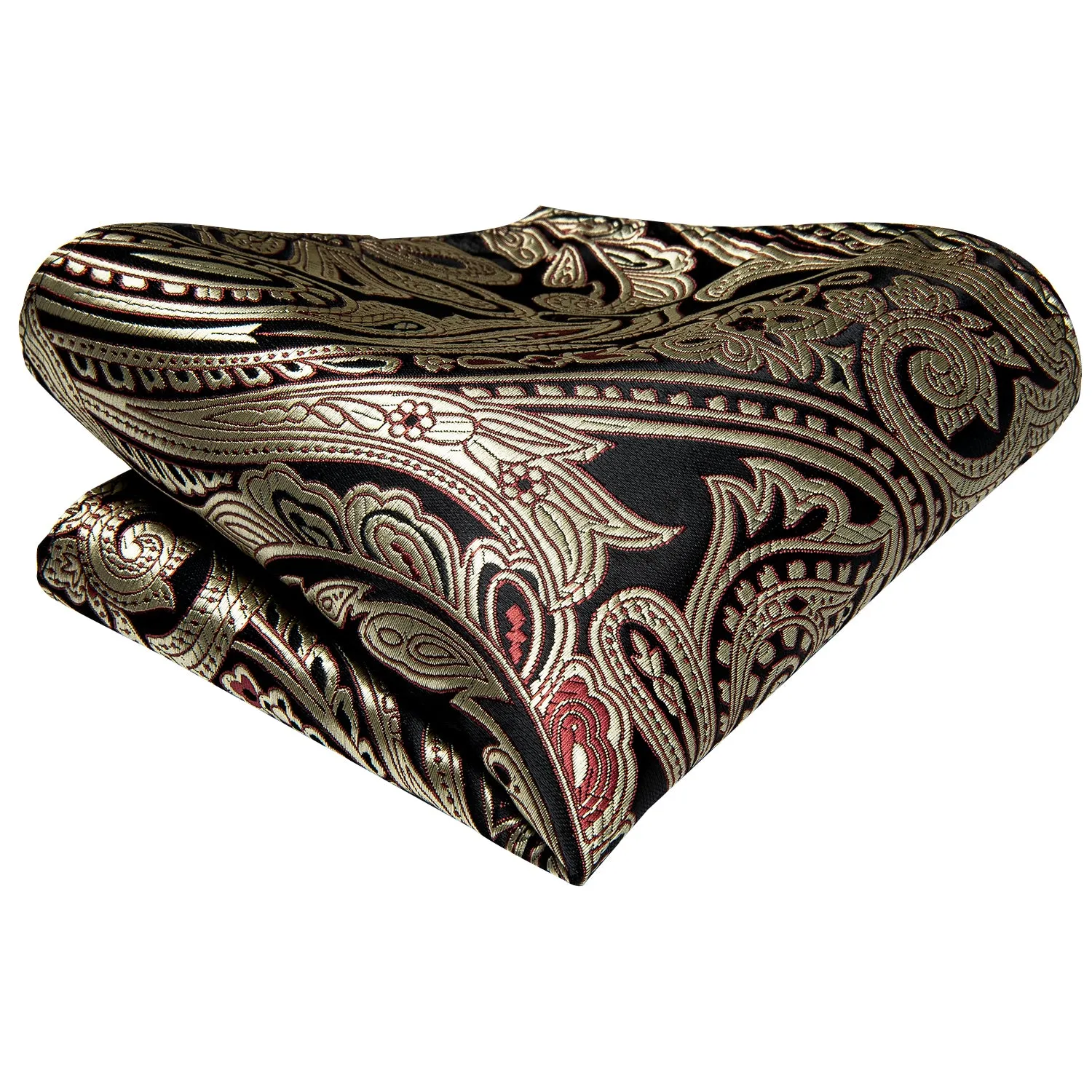 Champagne Black Floral Silk Ascot Tie Pocket Square Cufflinks Set