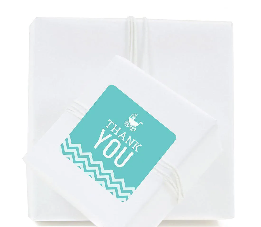 Chevron Baby Shower Square Label Stickers, Thank You