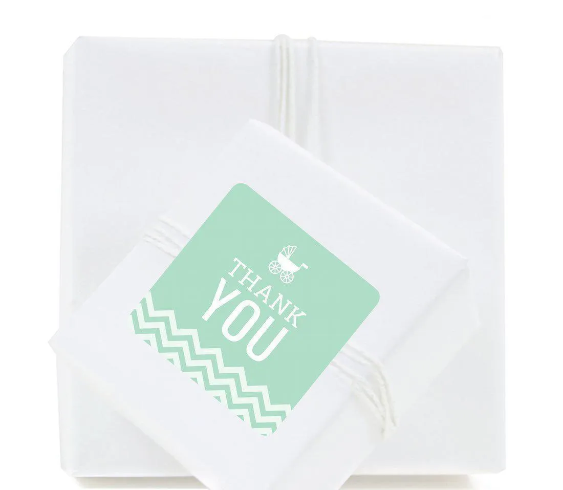 Chevron Baby Shower Square Label Stickers, Thank You