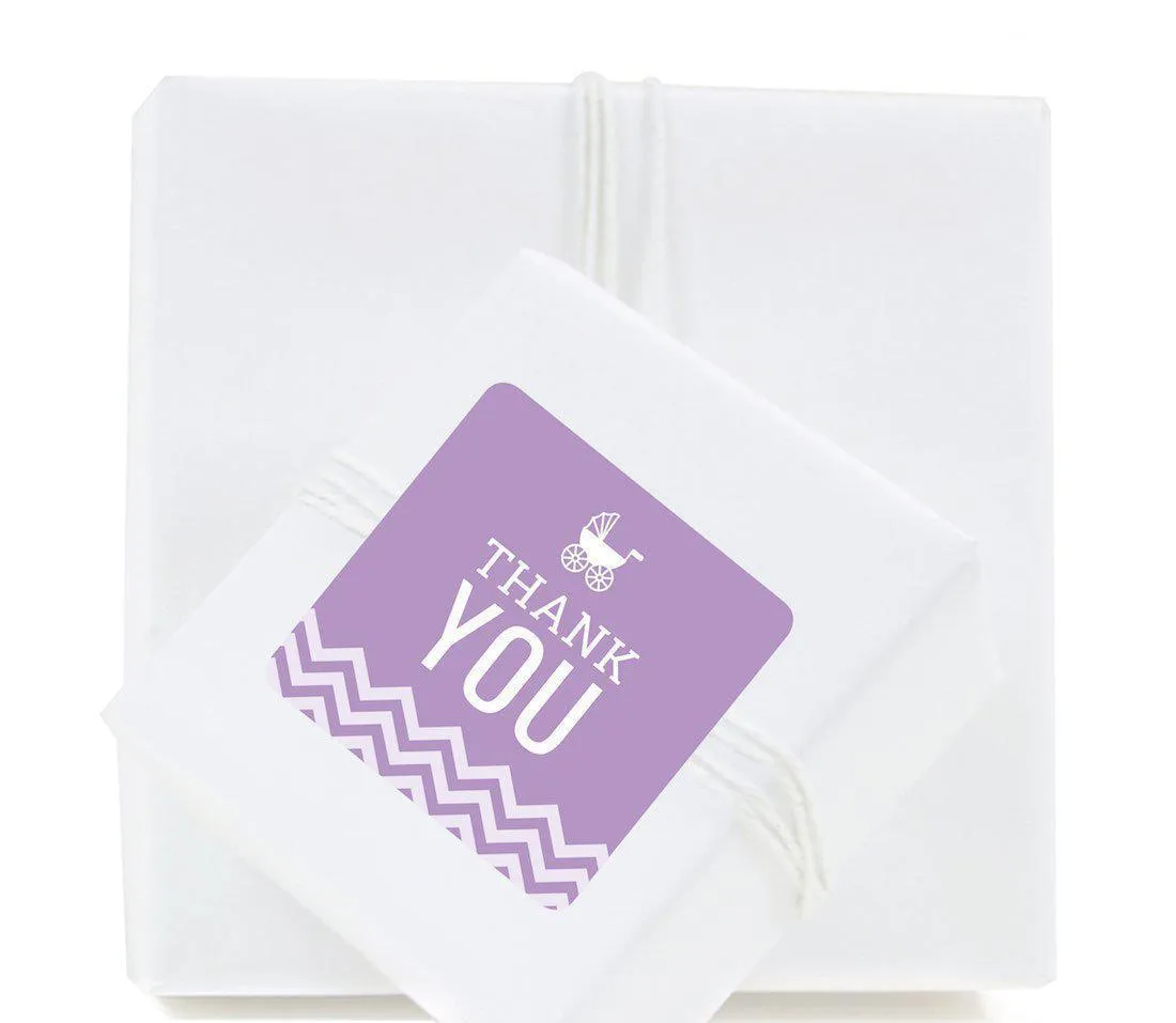 Chevron Baby Shower Square Label Stickers, Thank You