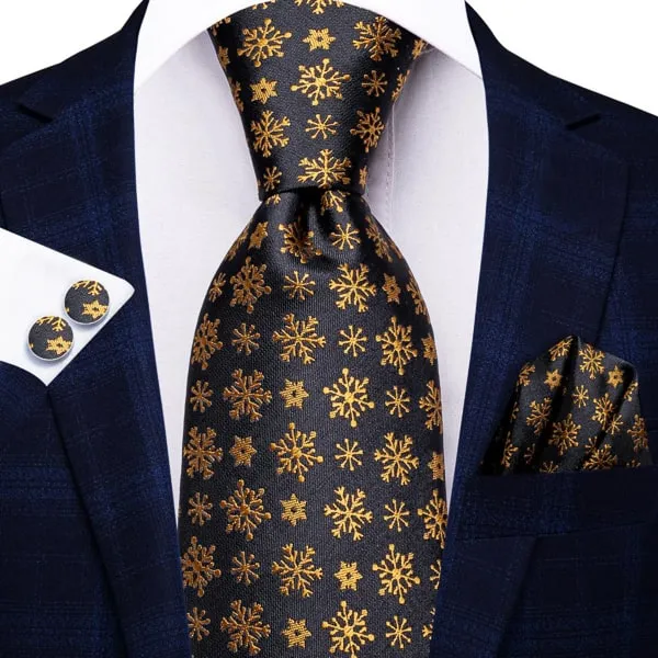 Classy Men Black Gold Snowflake Silk Tie