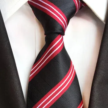 Classy Men Formal Black Red Striped Silk Necktie