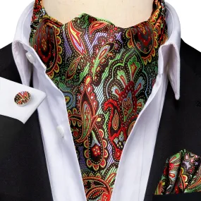 Colorful Paisley Ascot Pocket Square Cufflinks Set