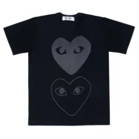 COMME DES GARÇON DOUBLE HEART LOGO BLACK T-SHIRT