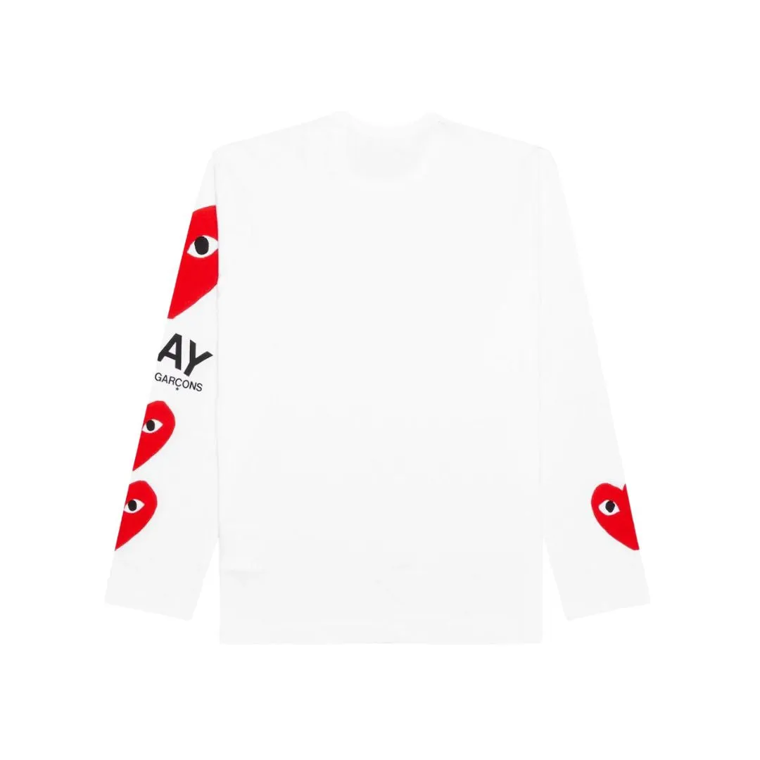 COMME DES GARÇONS PLAY RED PRINTED SLEEVES LONG SLEEVE WHITE