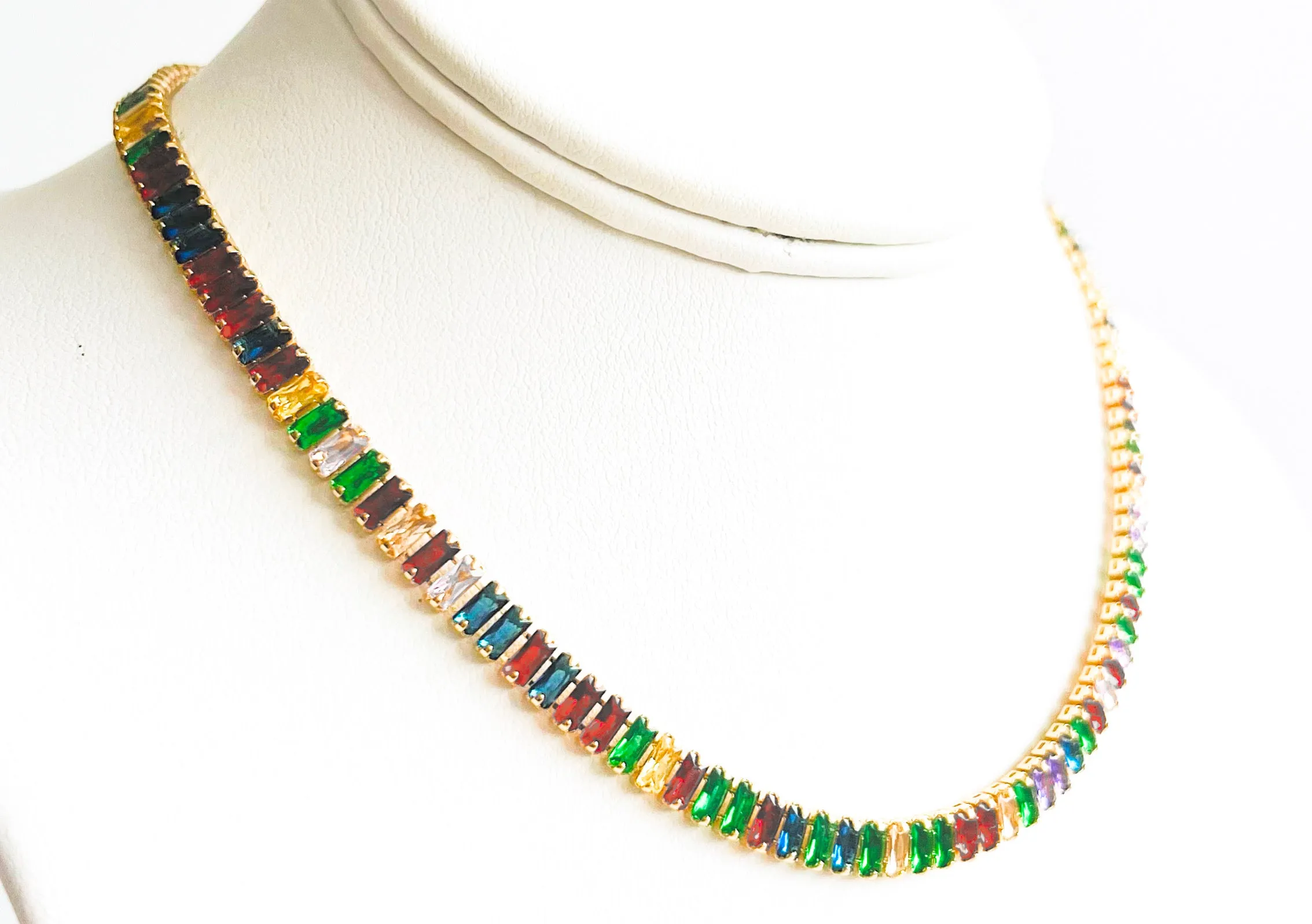 CZ Baguette Necklace - Colorful