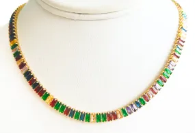 CZ Baguette Necklace - Colorful