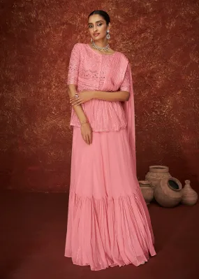 Designer French Pink Peplum Style Sharara Suit for Wedding