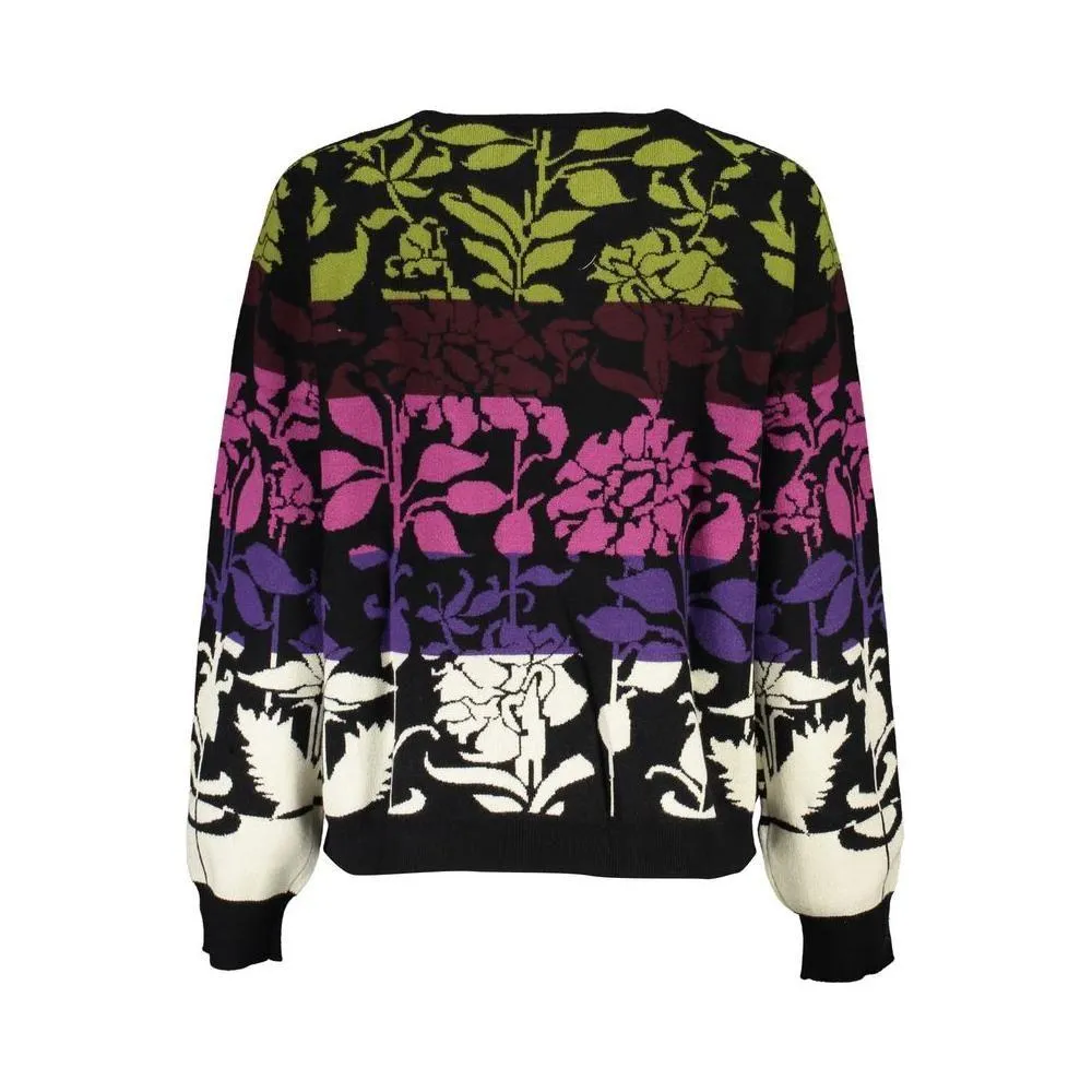 Desigual Chic Long-Sleeved Black Sweater with Contrast Details