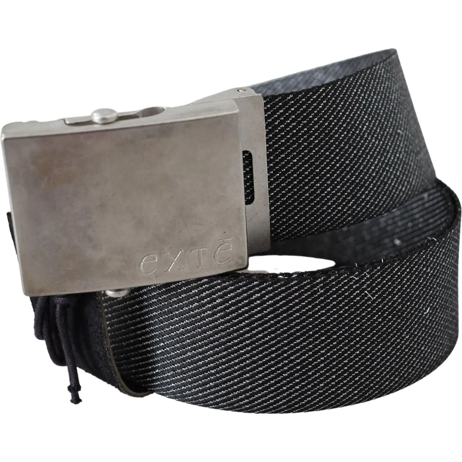 Exte Elegant Black Canvas Waist Belt with Silver Buckle