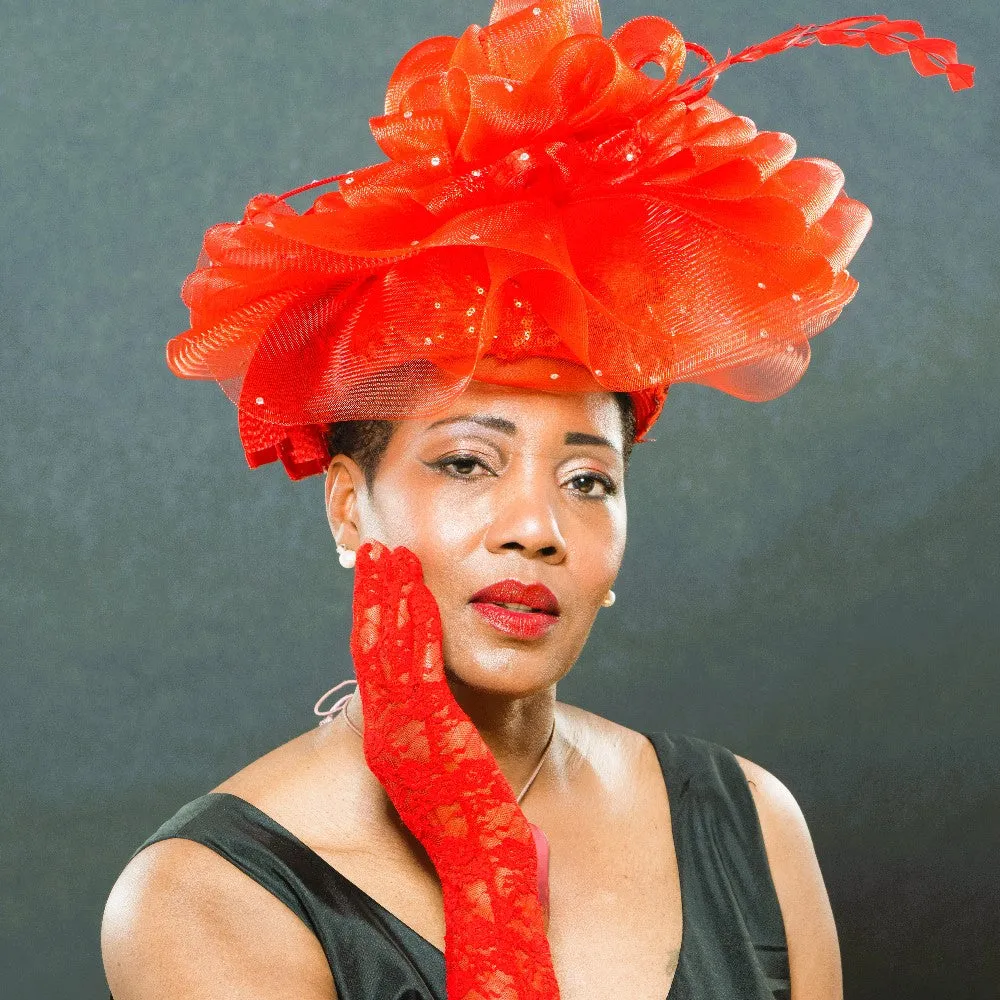 F44440-Red Lace Covered Fascinator