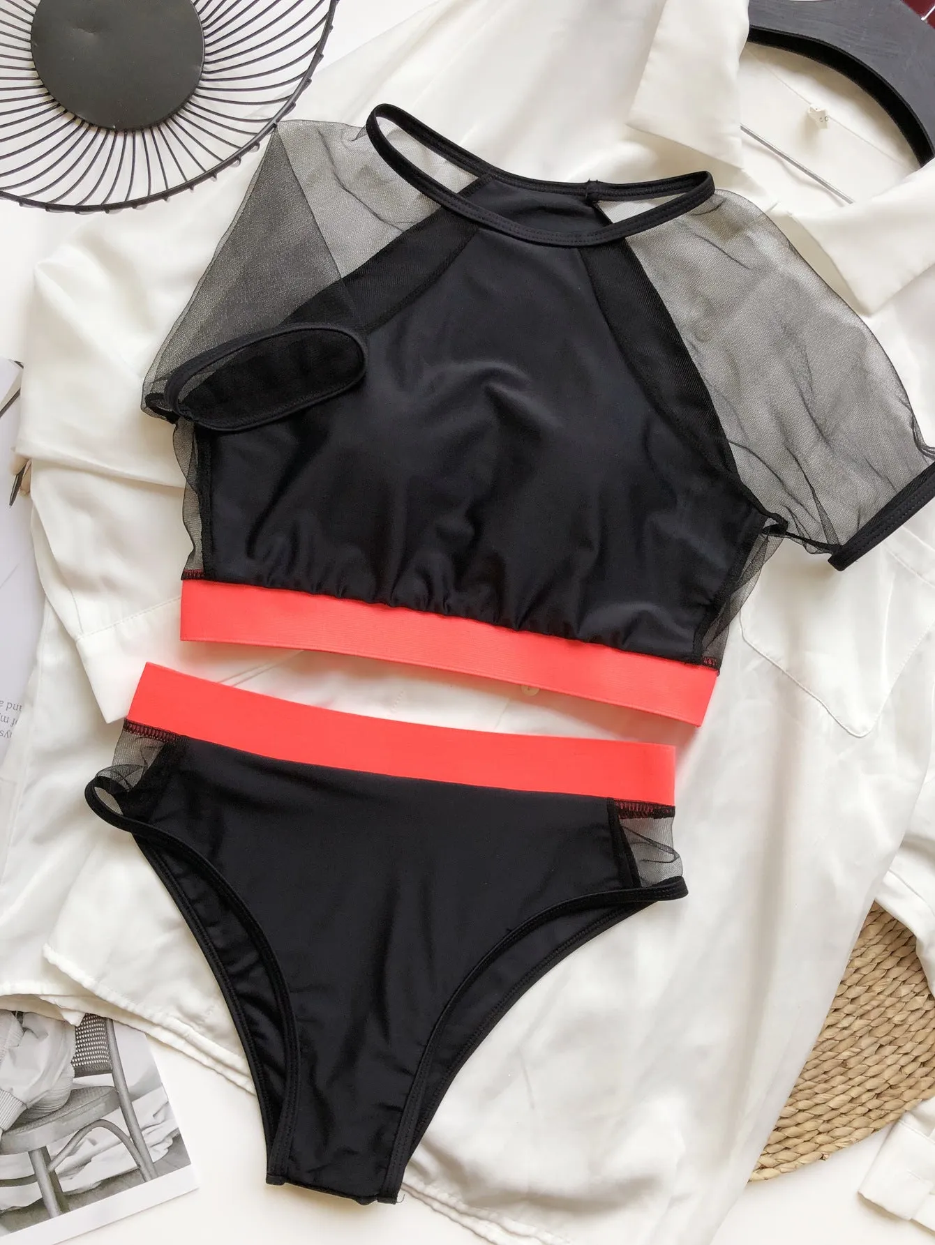 Fashion High Waist Bikini with transparent sleeves