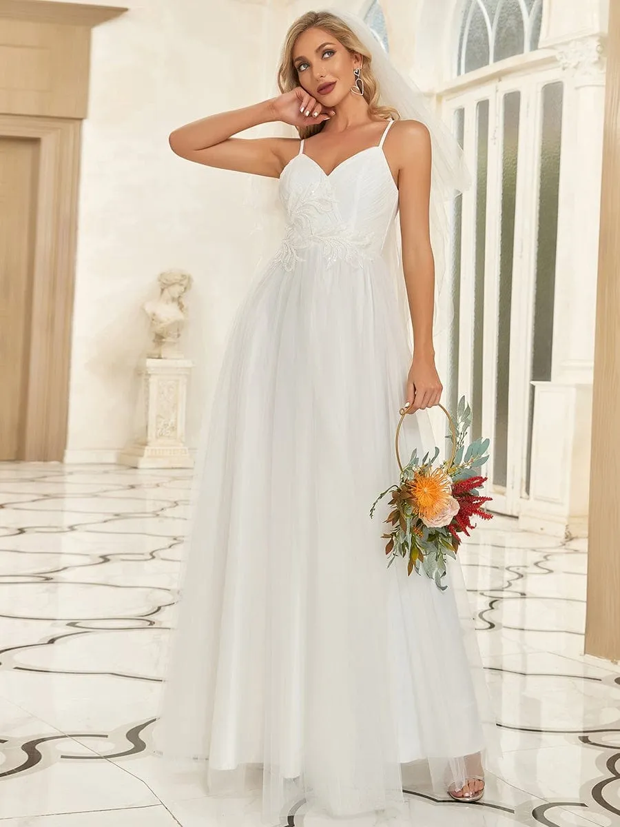 Floral Sequin Spaghetti Strap Sweetheart A-Line Wedding Dress