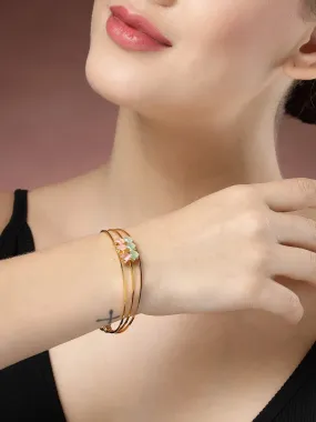 Gold-Plated CZ Stone-Studded Cuff Bracelet