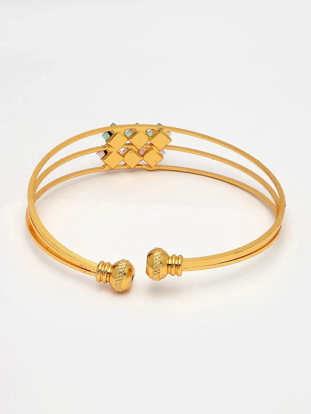 Gold-Plated CZ Stone-Studded Cuff Bracelet