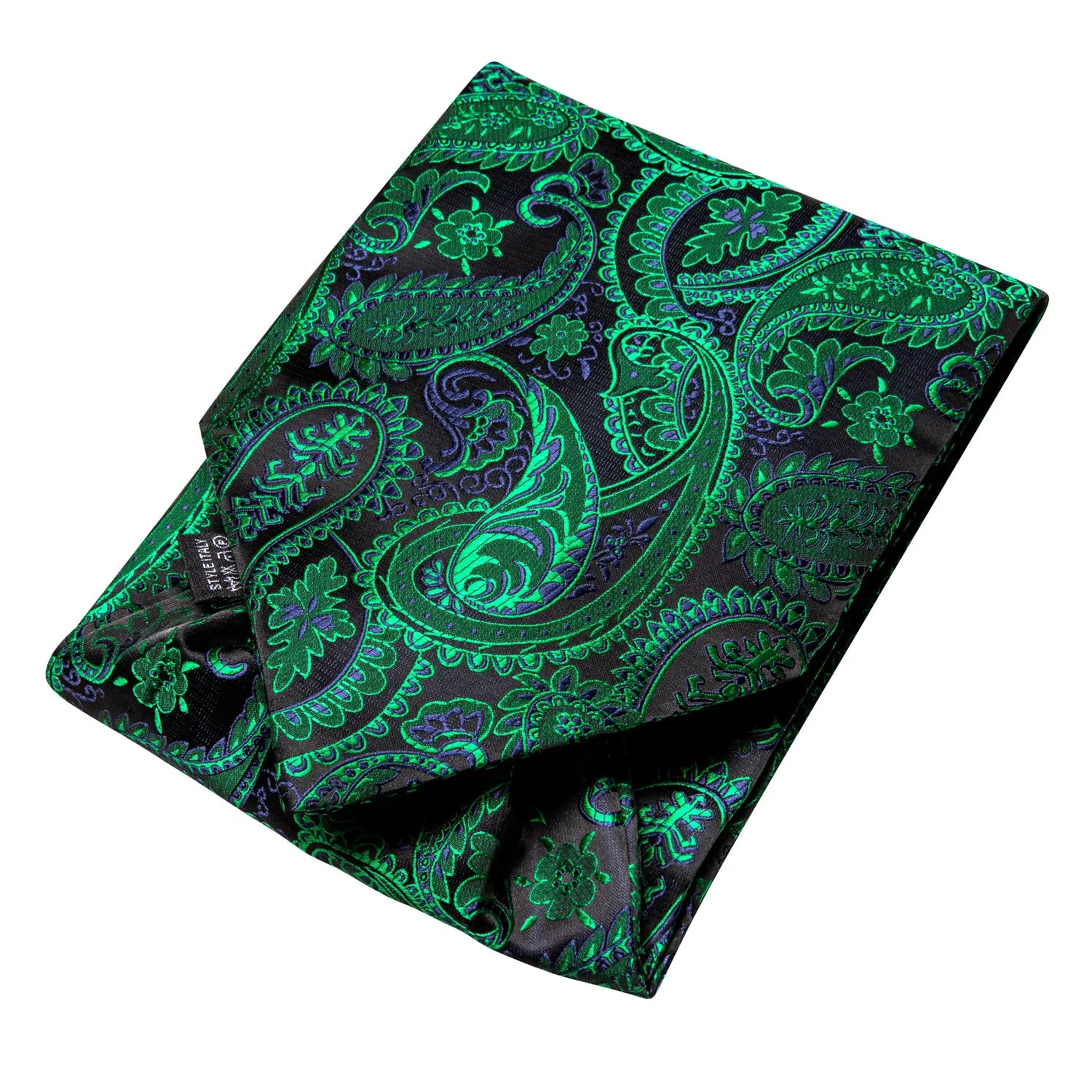 Green Blue Paisley Ascot Pocket Square Cufflinks Set