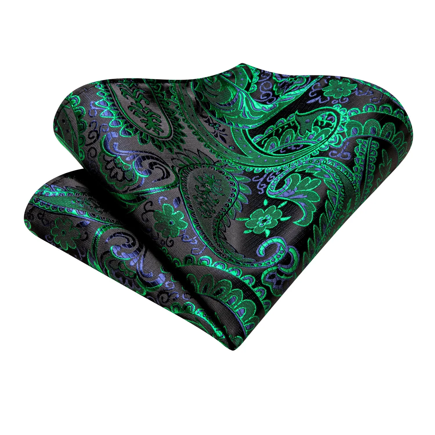 Green Blue Paisley Ascot Pocket Square Cufflinks Set