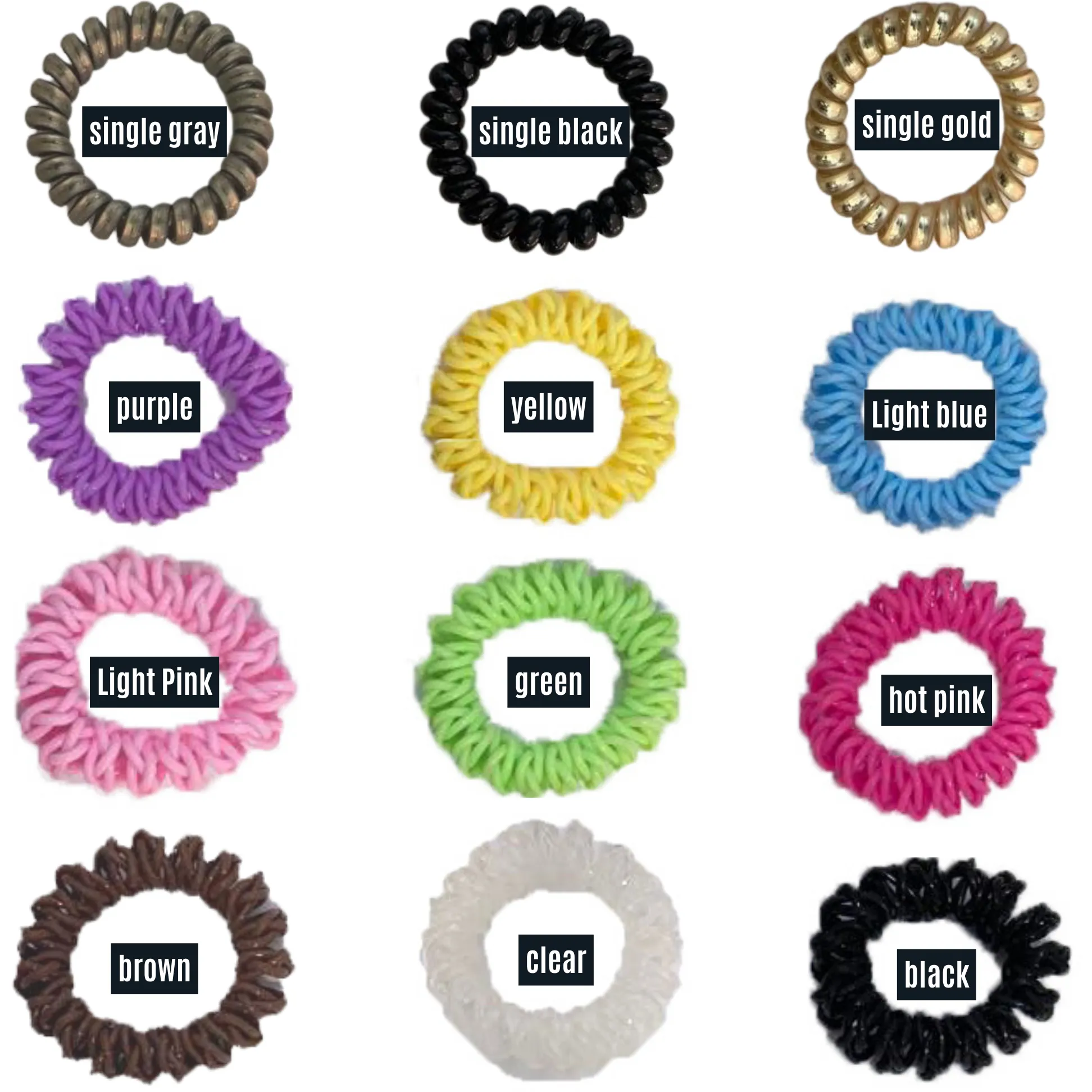 Hair Coils Spiral Coil Scrunchies Hair Ties Pack Plastic Scrunchie Wholesale Ponytail Accessories Scrunchy Elastic Bands for Girls and Women You Pick Colors and Quantities