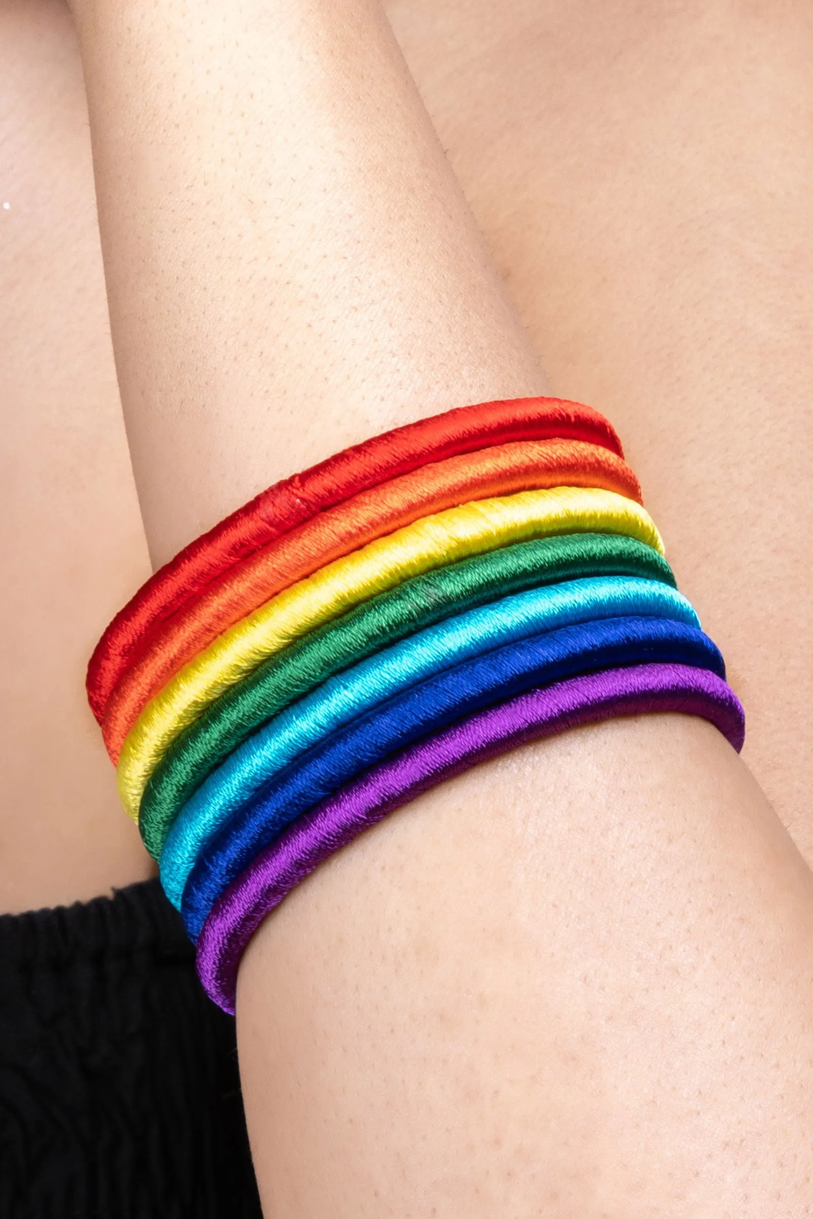 Handmade Set of 7 Colorful Silk Thread Rainbow Bangles - Unique, Vibrant Accessories