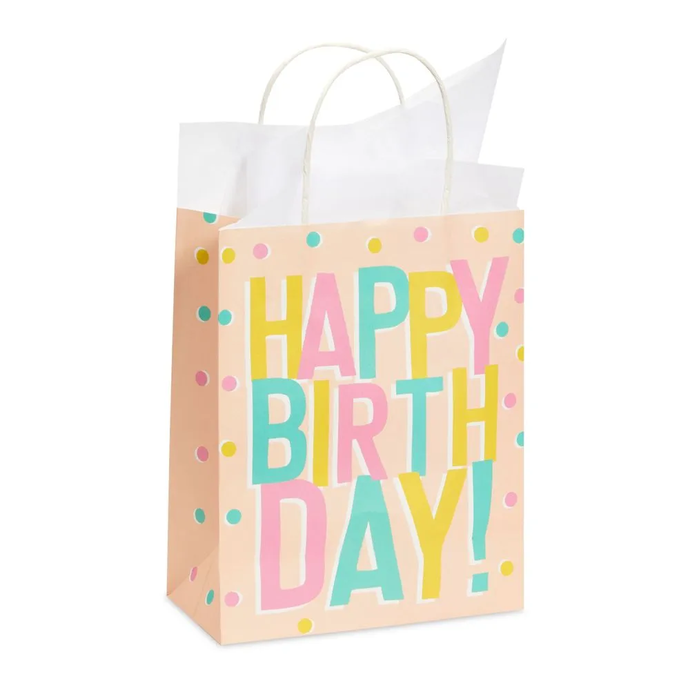 Happy Birthday Paper Gift Bags with Handles, Bulk for Party Favors (4 Designs, 24 Pack)