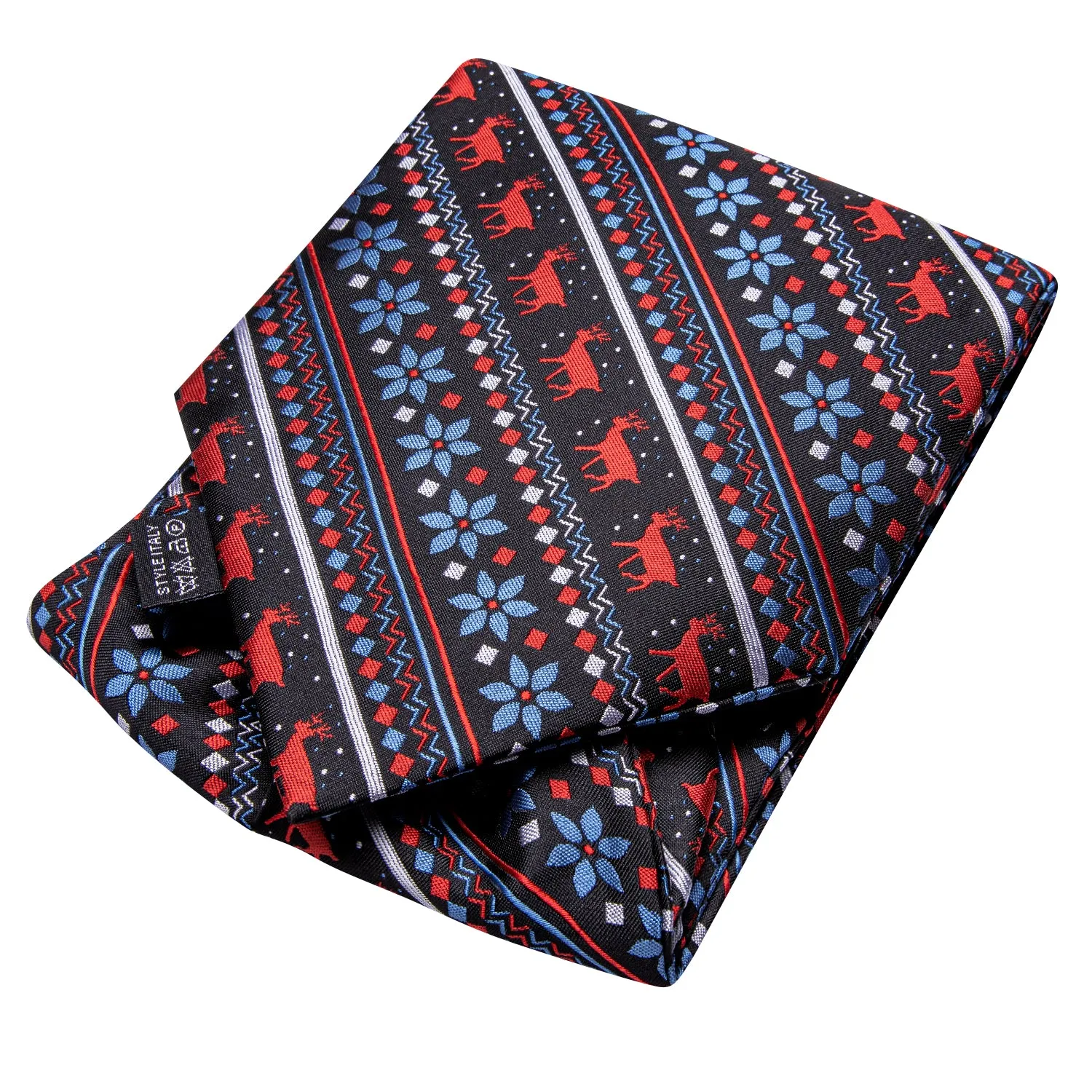 Hi-Tie Black Red Christmas Novelty Ascot Pocket Square Cufflinks Set